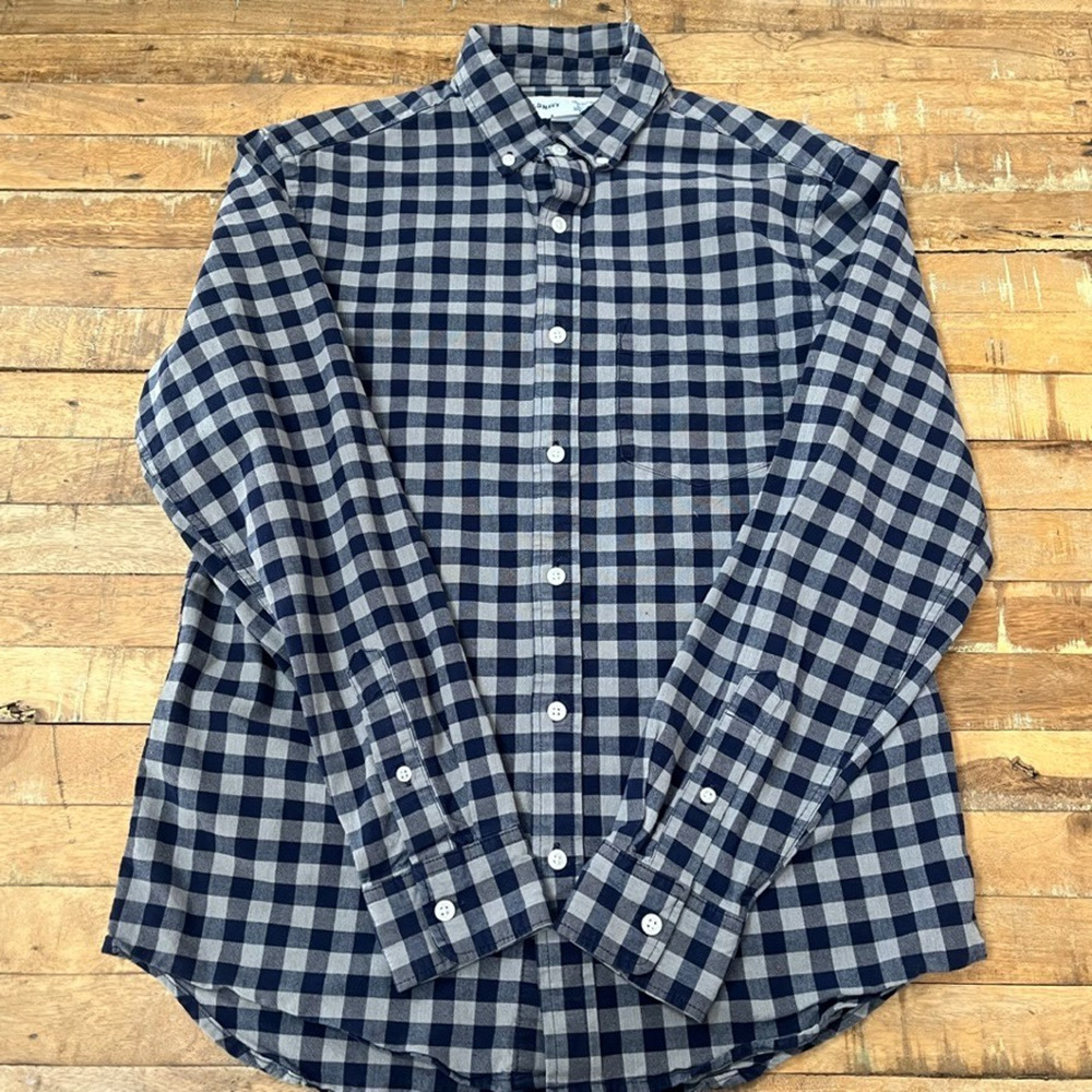 Old Navy Everyday Navy Check Long Sleeve Regular Fit Oxford Shirt Men Size Small